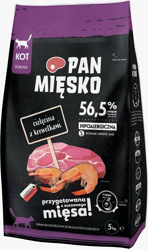 Pan Mięsko  Karma sucha dla kota Cielęcina z krewetkami (dorosły) chrupki S 5kg 1