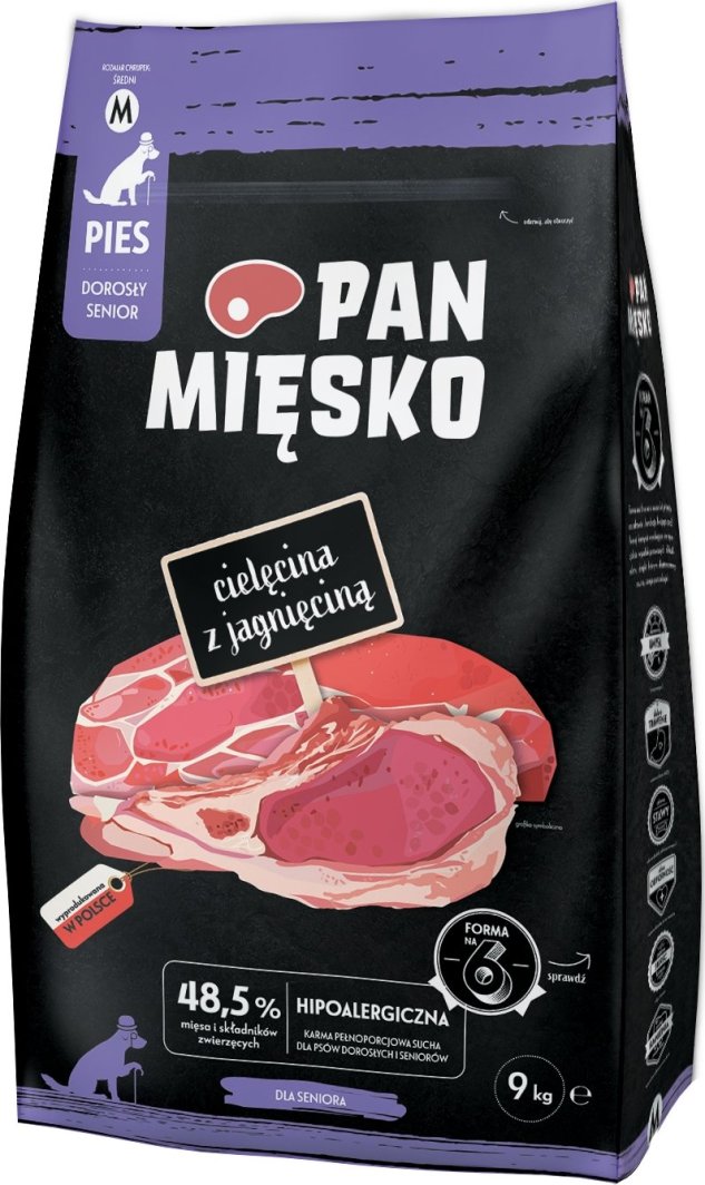 Pan Mięsko Karma sucha dla psa Cielęcina z jagnięciną (senior) chrupki M 9kg 1