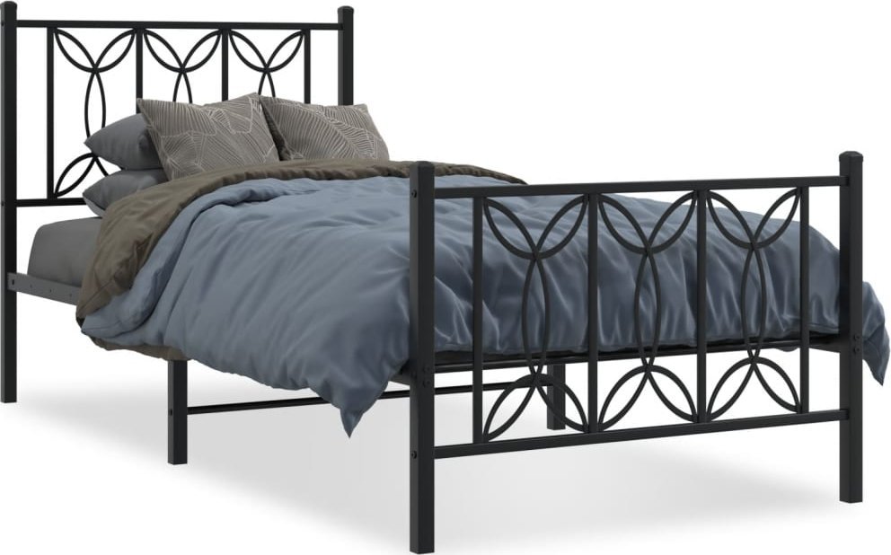 Metalowa rama łóżka z wezgłowiem i zanóżkiem, czarna, 90x190 cm 1