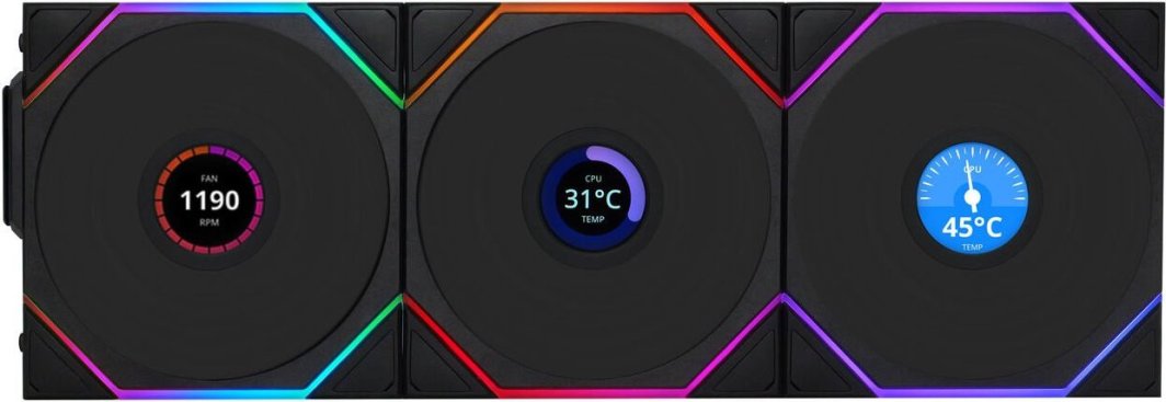 Wentylator Lian Li UNI FAN TL Wireless LCD 120 Reverse Blade 3-pack czarny (12RTLLCD1W3W) 1