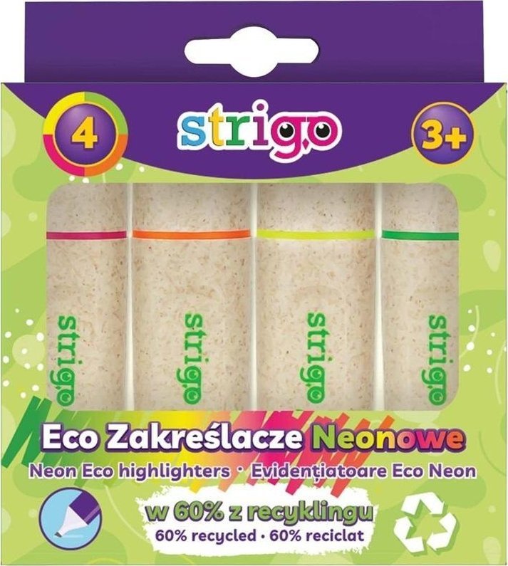 Zakreślacz Eco Hi-text neon 4szt mix STRIGO 1