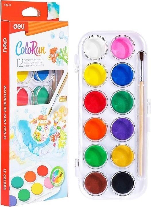 Farby akwarelowe ColoRun 12 kolorów DELI 1