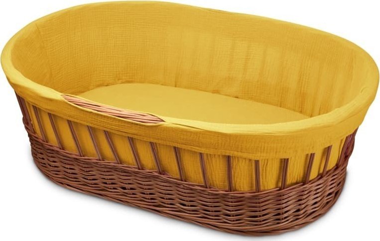 Hi Little One kosz Mojżesza wiklinowy wysoki ze stelażem + liner + materac + prześcieradło 5in1 MUSTARD 1