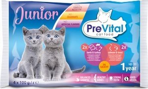 PREVITAL JUNIOR - Z jagnięciną, indykiem, łososiem, pstrągiem w sosie - Pełnoporcjowa karma dla kotów - 4x100g 1