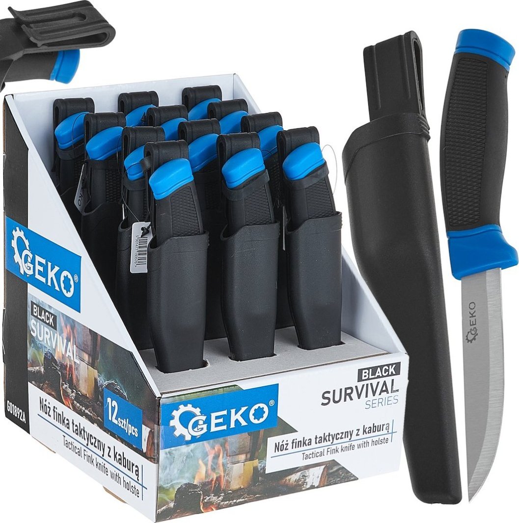 Nóż finka taktyczny 215/105mm z kaburą BLACK SURVIVAL SERIES – kartonik wystawowy (12/48) 1