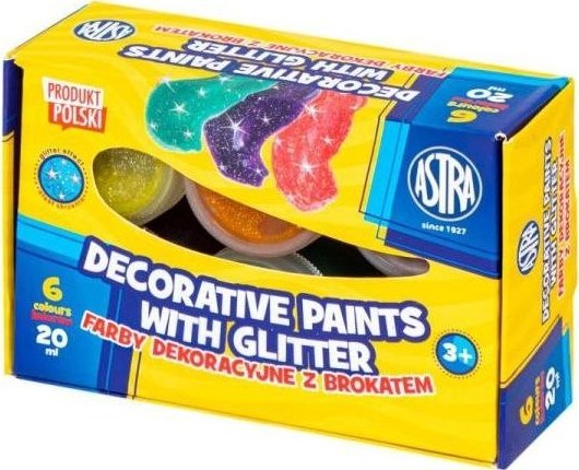 Farby dekoracyjne Astra z brokatem 6 kol x 20 ml STANDARD BOX 1