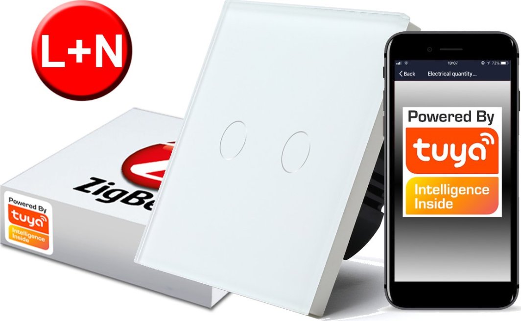 Włącznik Dotykowy ZigBee TUYA 2obw. biały # L+N
