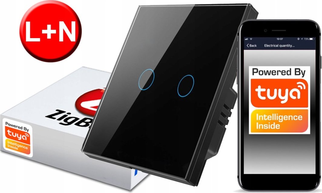 Włącznik Dotykowy ZigBee TUYA 2obw. czarny # L+N