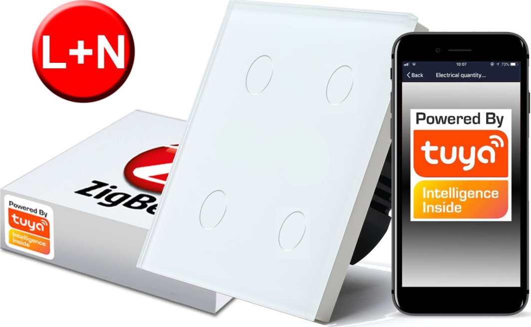 Włącznik Dotykowy ZigBee TUYA 4obw. biały # L+N