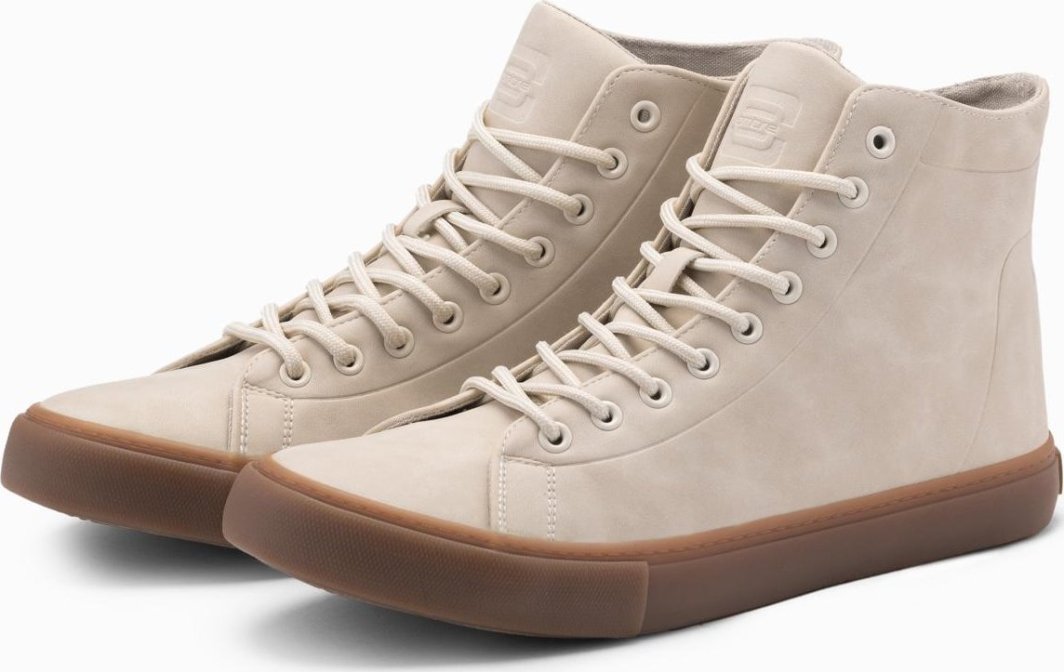 Buty męskie trampki za kostkę z gumową podeszwą  kremowe V1 OM-FOTH-0187 42 1