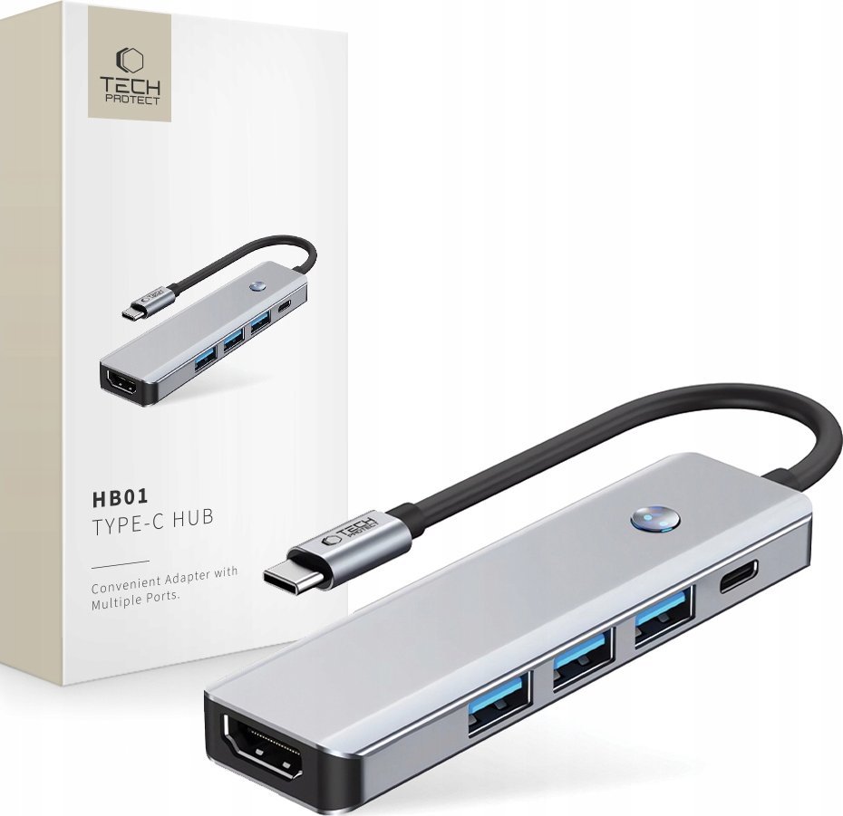 TECH-PROTECT HB01 HUB ADAPTER 5IN1 TYPE-C + USB3.0 + HDMI 4K 60HZ + PD100W SPACE GREY 1