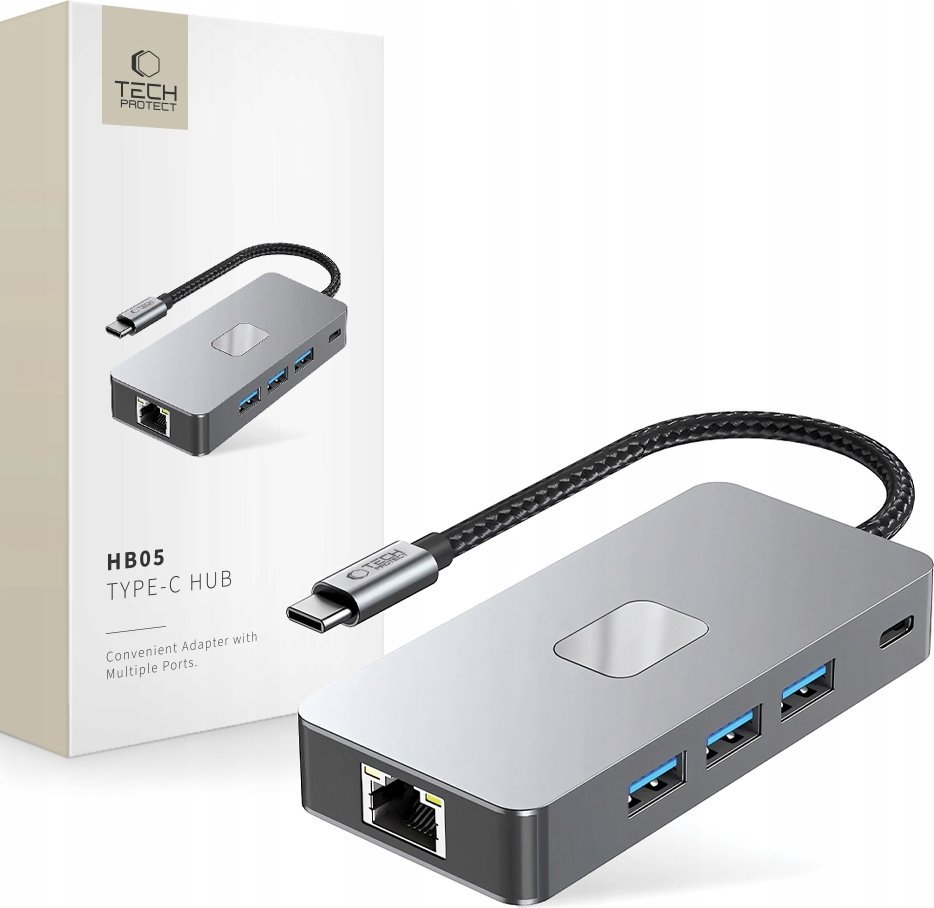 TECH-PROTECT HB05 HUB ADAPTER 9IN1 TYPE-C + USB2.0 + USB3.0 + HDMI 4K 60HZ + SD/TF + PD100W + RJ45 1000M SPACE GREY 1