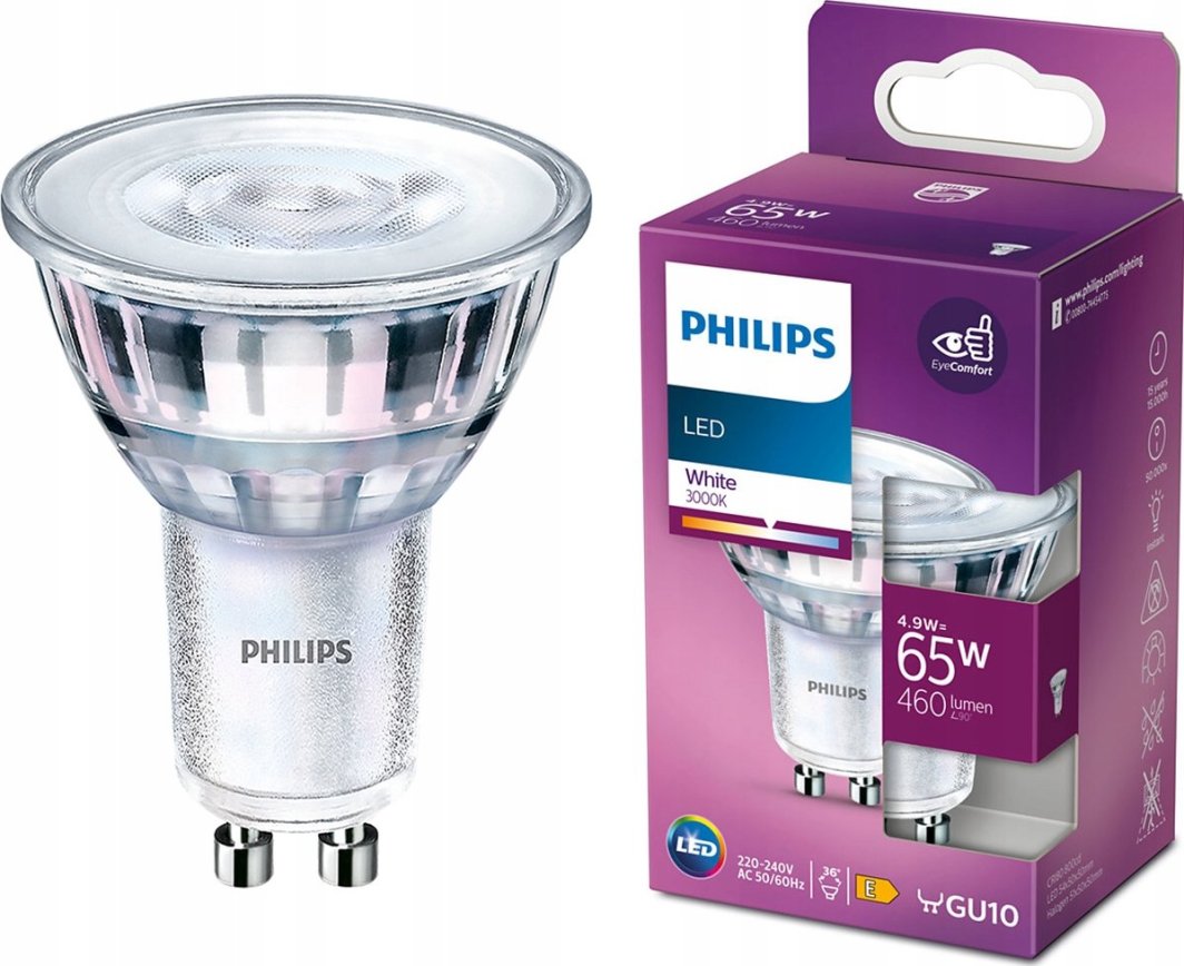 Philips 8719514308770, 4.9 W, 65 W, GU10, 460 lm, 15000 h, White 1