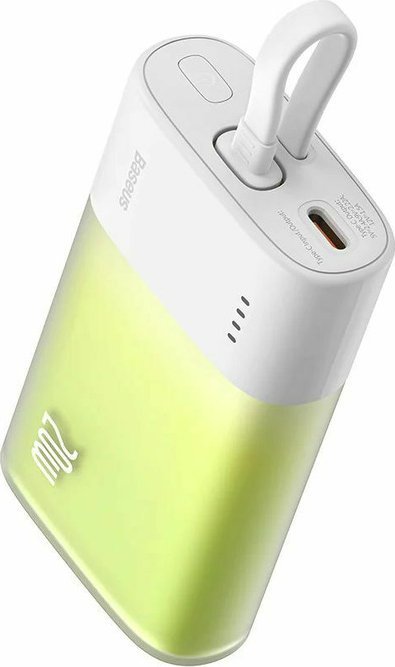 Powerbank Baseus Popsicle 5200mAh 20W z wbudowanym kablem Lightning (+ biały kabel Baseus Simple USB-C - USB-C 60W/20V/3A/30cm) - biało-zielony 1