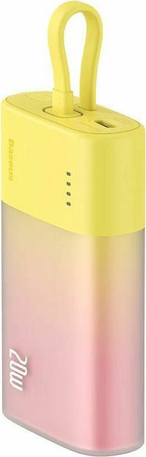 Powerbank Baseus Popsicle 5200mAh 20W z wbudowanym kablem Lightning (+ biały kabel Baseus Simple USB-C - USB-C 60W/20V/3A/30cm) - zółto-różowy 1