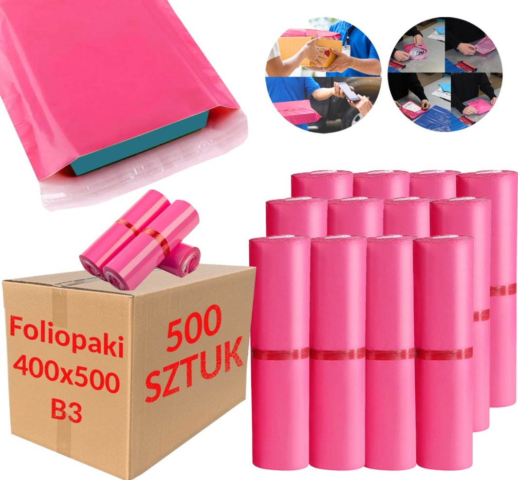 Foliopaki Kurierskie Różowe B3 400x500mm - 500 szt. 1