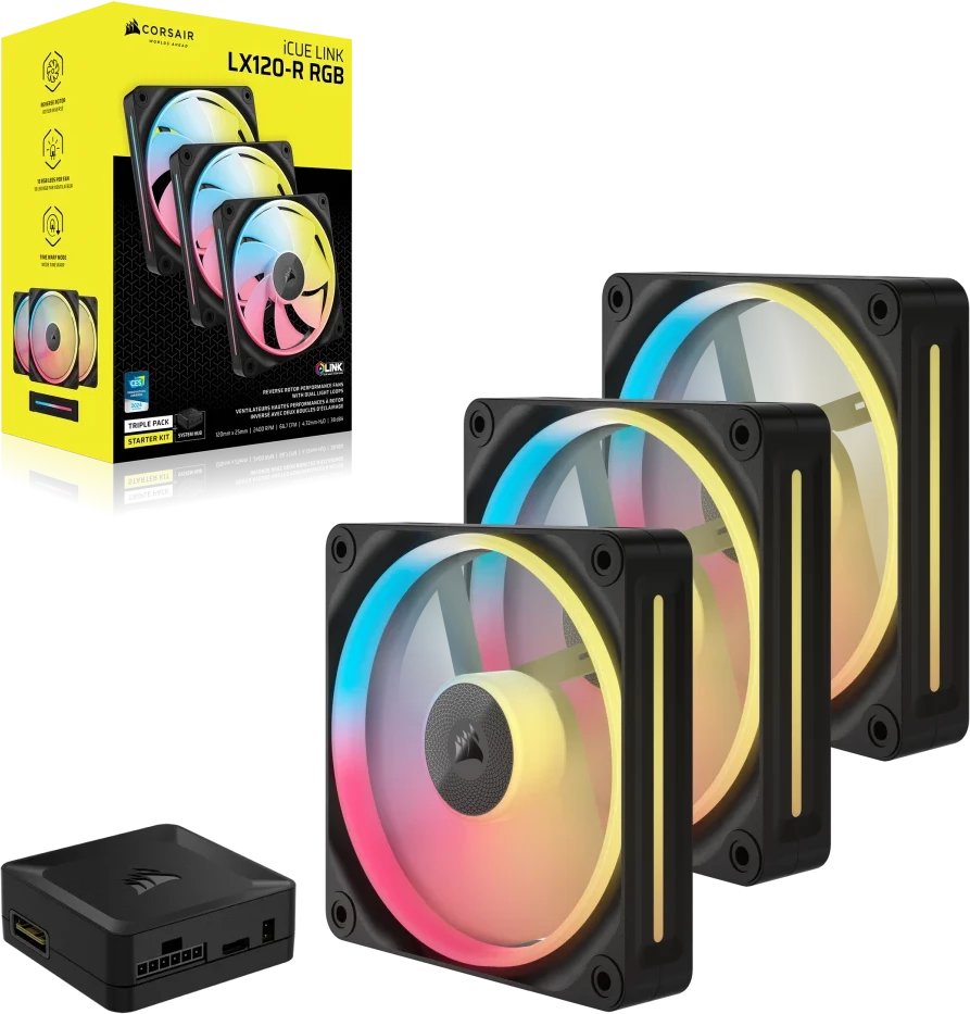 Corsair LL120×3+iCUE Vifter - (sort) pack 3 Vifte 120mm RGB QX120 LINK iCUE Corsair COREXTセット COMMANDER PC用ファン・クーラー