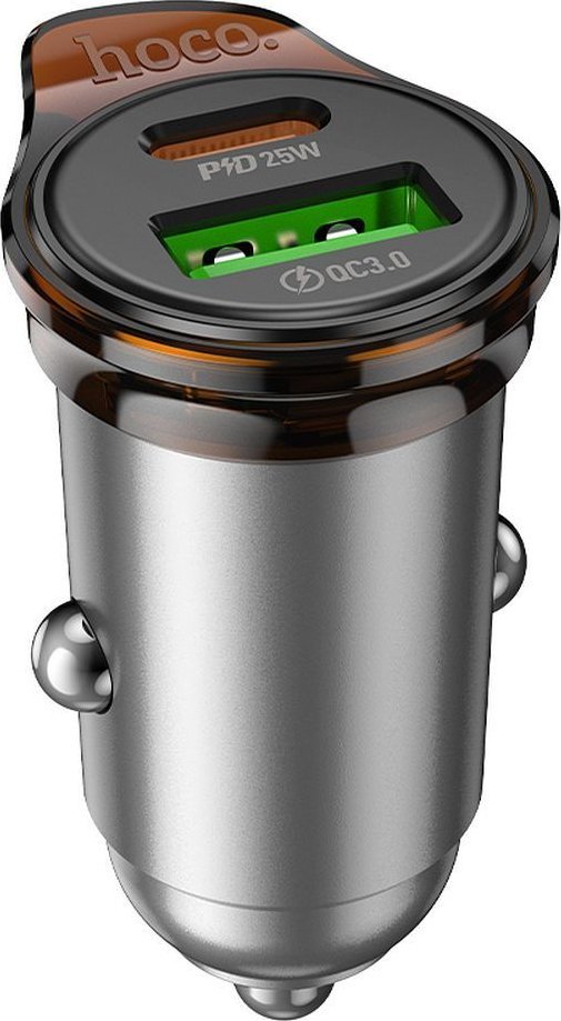 HOCO ładowarka samochodowa USB A + Typ C + kabel Typ C do Lightning PD QC3.0 43W NZ16A szara 1