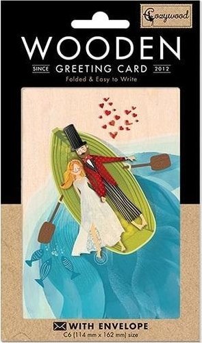 Karnet drewniany C6 + koperta Ślub Para w łódce