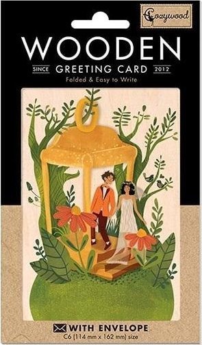 Karnet drewniany C6 + koperta Ślub Lampion