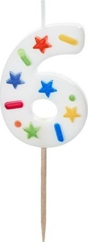 Świeczka urodzinowa 6 biała konfetti 5.5cm