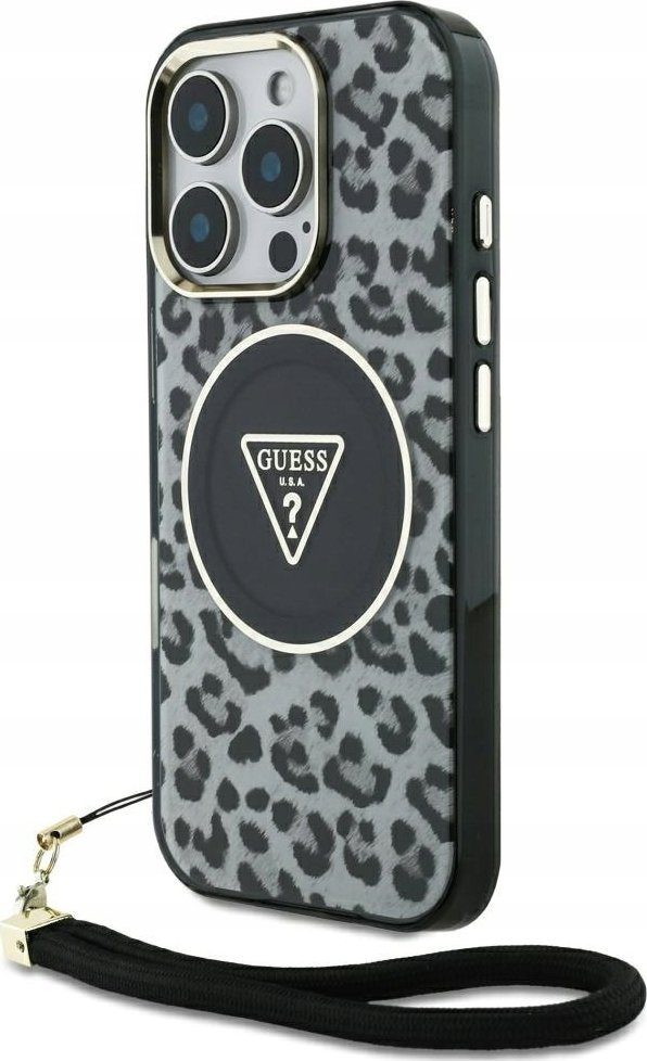 Etui Guess HC IML Leopard Triangle Cord   Strap do iPhone 16 Pro Max MagSafe czarny 1