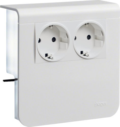 Hager Tehalit SL device carrier SL20080, 2 Schuko sockets, pure white, RAL 9010, 1