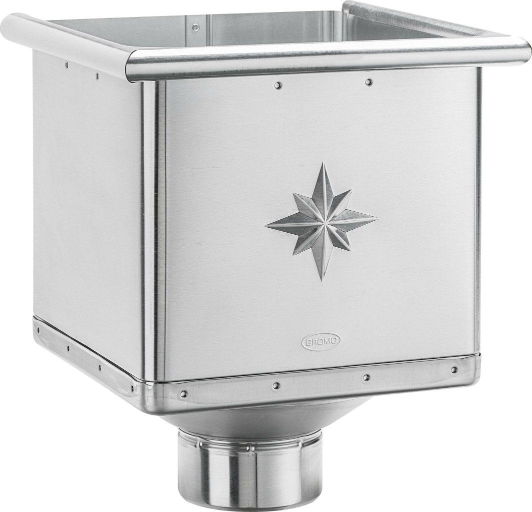 Titanium zinc water catcher cubic with downpipe connection DN100 1