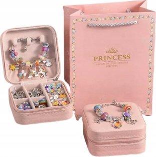 Kreatywny zestaw do robienia bransoletek koraliki kuferek torebka prezent