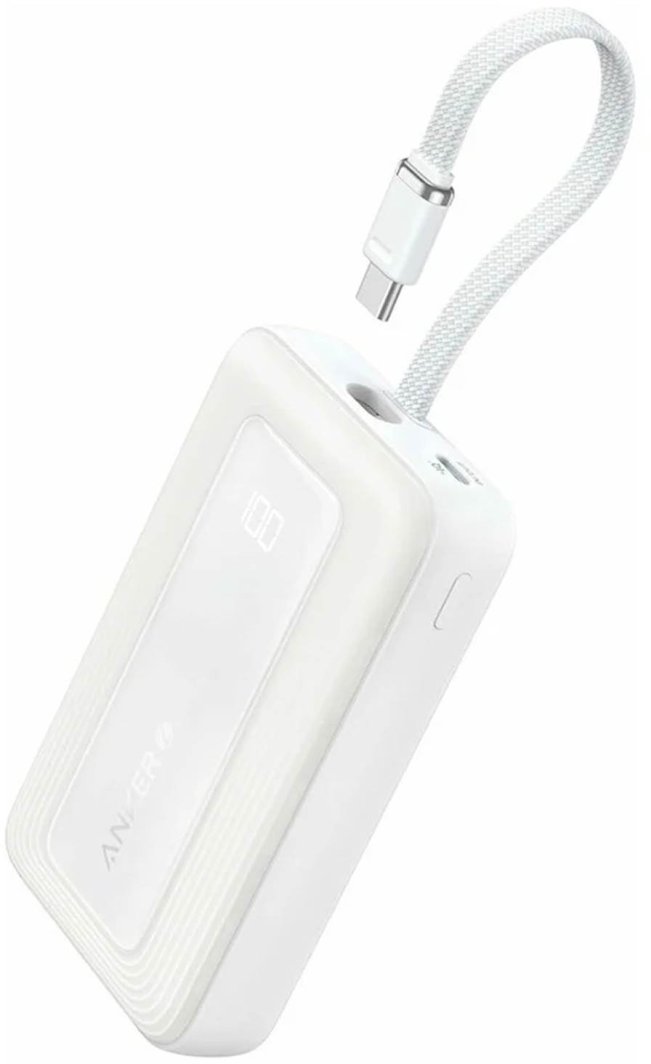 Anker Power Bank, Built-In USB-C Cable, 30W | A1688H21 | 10000 mAh | White 1