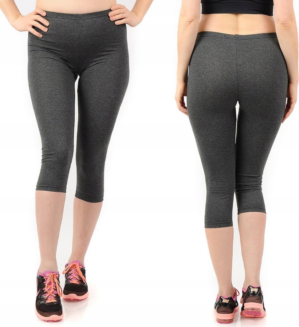 Legginsy damskie 3/4 krótkie Polskie bawełniane Getry Grafitowe L 1