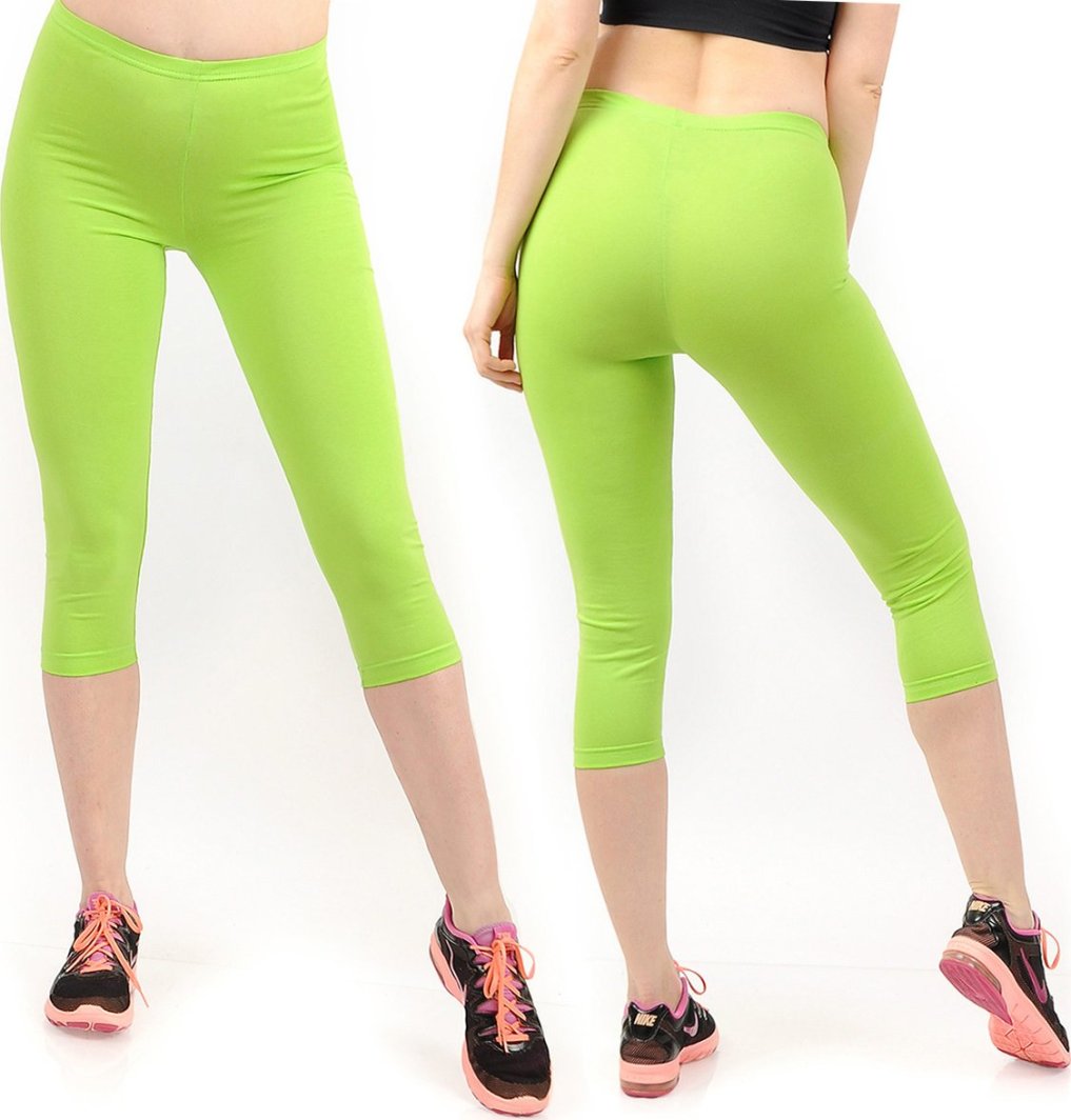Legginsy damskie 3/4 krótkie Polskie bawełniane Getry Limonkowe XXXL 1