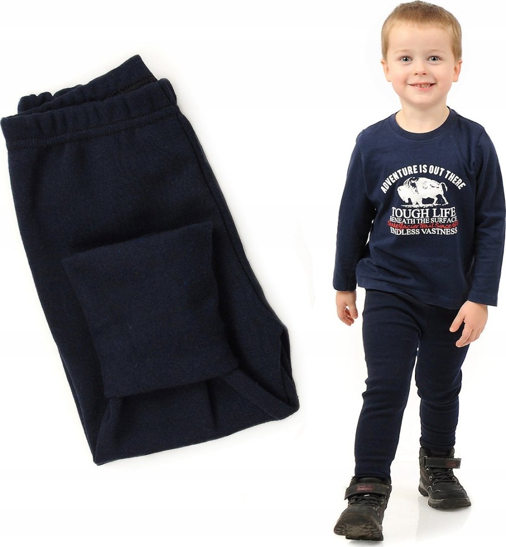 Ocieplane Getry chłopięce Długie legginsy Spodnie Granatowe 134 1