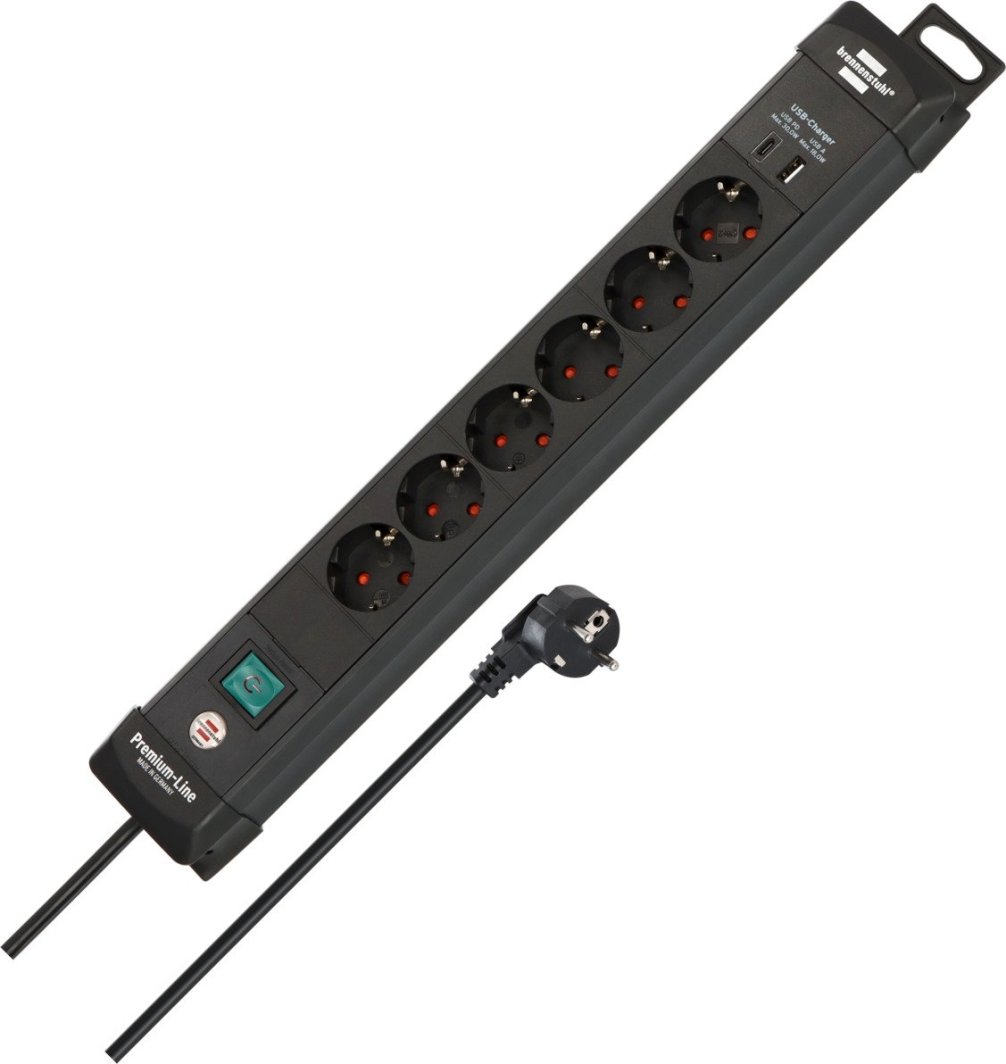 Brennenstuhl 1951160608 rozgałęziacz 3 m 6 x gniazdo sieciowe Wewnętrzna Czarny 1