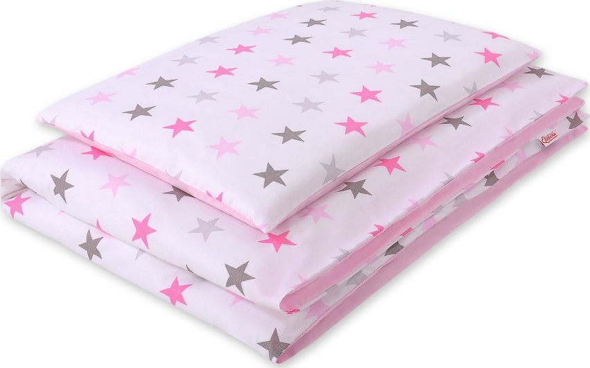 Dwustronna pościel dla dzieci 2-częściowa bawełniana 140x200 Junior - gwiazdy szaro-różowe 1