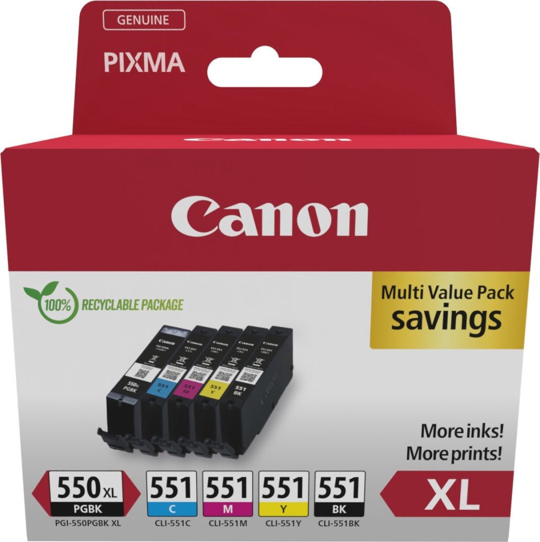 Canon PGI-550XL PGBK/CLI-551 (6431B009) Ink Cartridge Multipack, PGBK/C/M/Y/BK 1