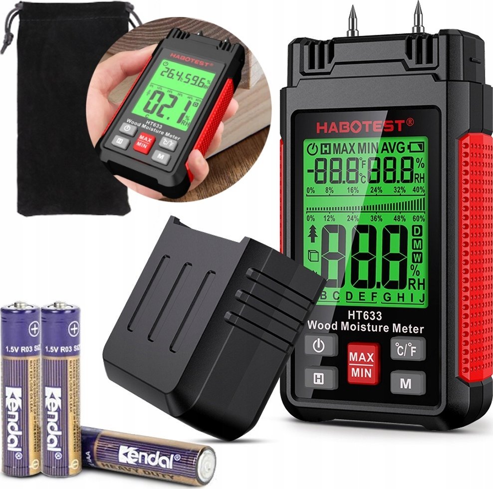 WILGOTNOŚCIOMIERZ MIERNIK WILGOTNOŚCI DREWNA POWIETRZA %RH MAT. BUDOWLANYCH 1