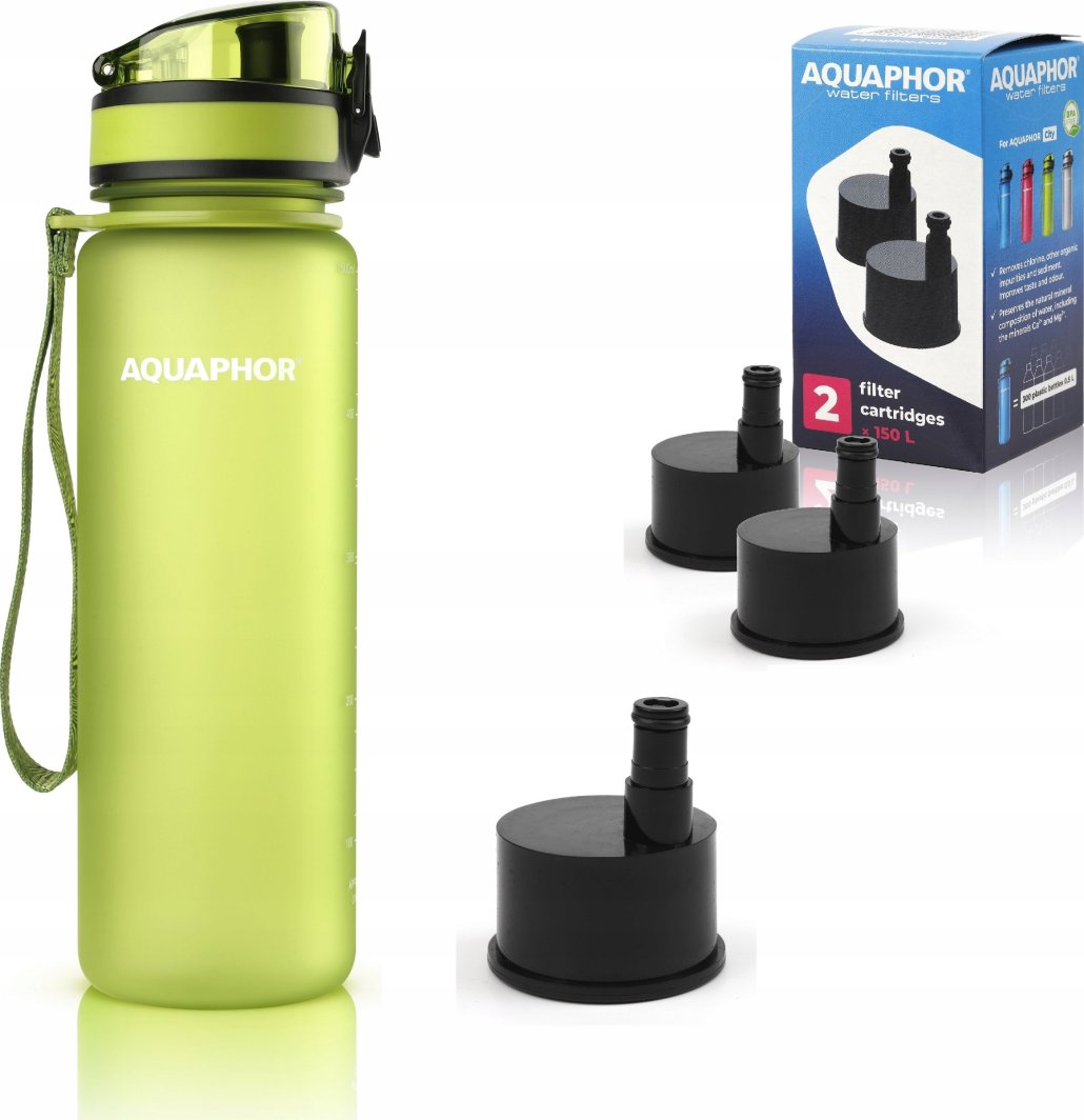 Butelka filtrująca Aquaphor City 500 ml + 3 filtry, zielona 1