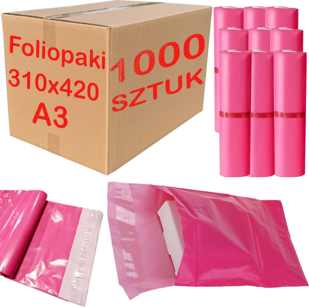 Foliopaki Kurierskie Różowe A3 310x420mm - 1000 szt. 1