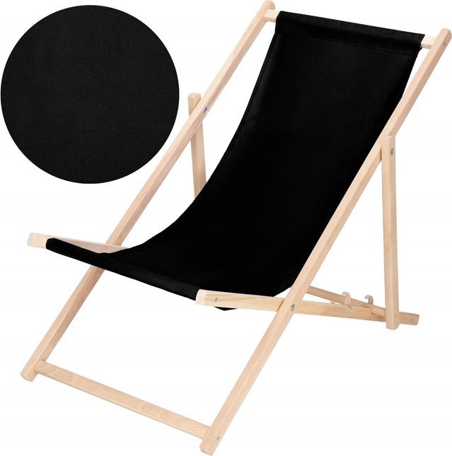 Leżak ogrodowy, drewniany z 3-stopniową regulacją, plażowy, balkonowy, czarny UNIWERSALNY 1