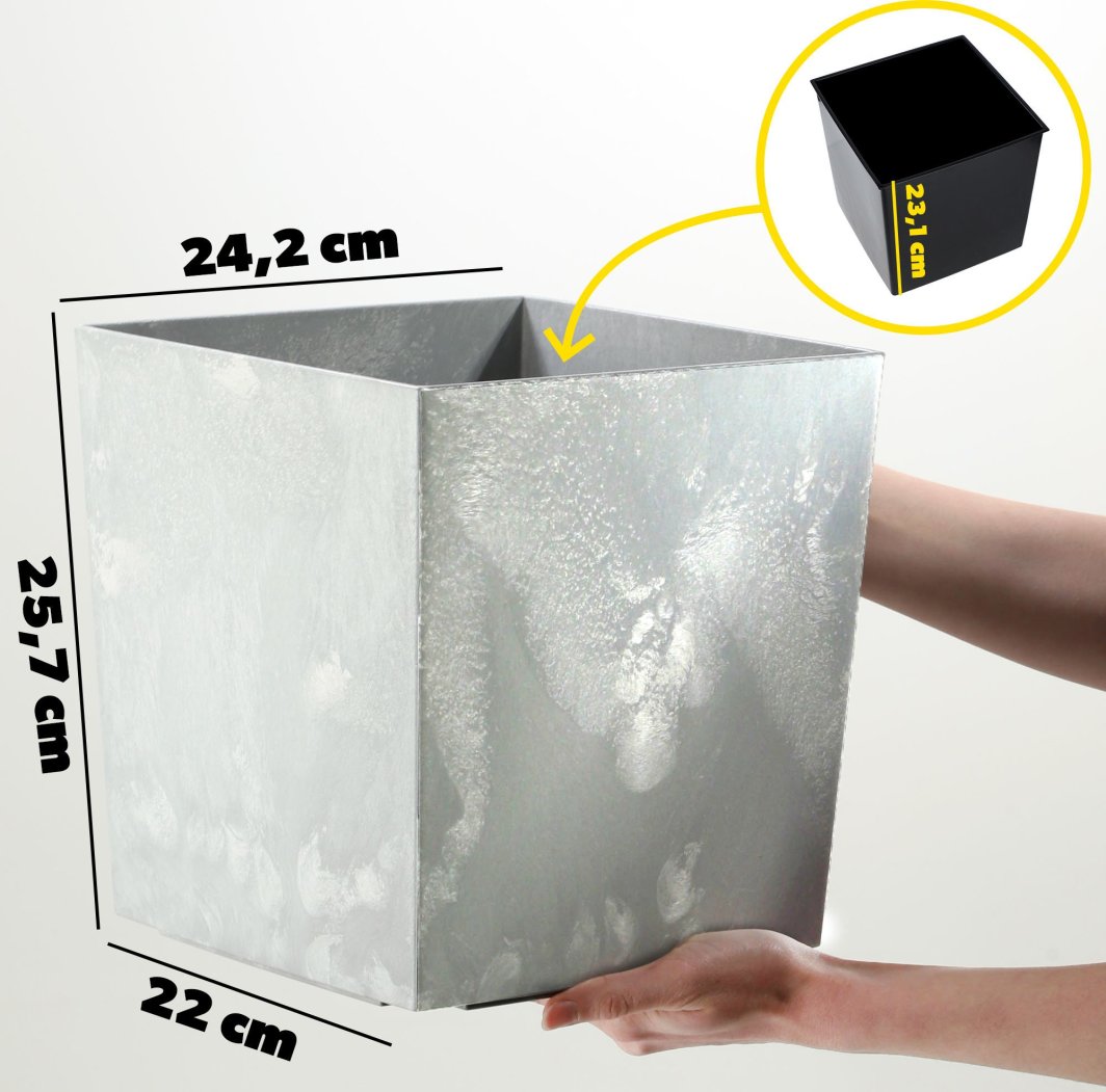 KADAX Doniczka Donica Na Kwiaty 25cm Osłonka Z Wkładem Kwietnik Plastikowa szara 1
