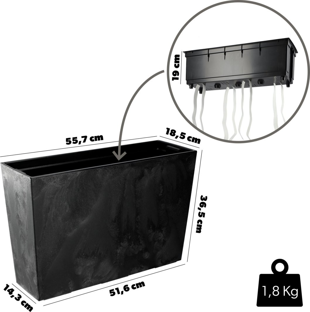 KADAX Doniczka Donica Na Kwiaty Kwietnik Wysoka + Wkład 19x56cm Czarny Beton 1