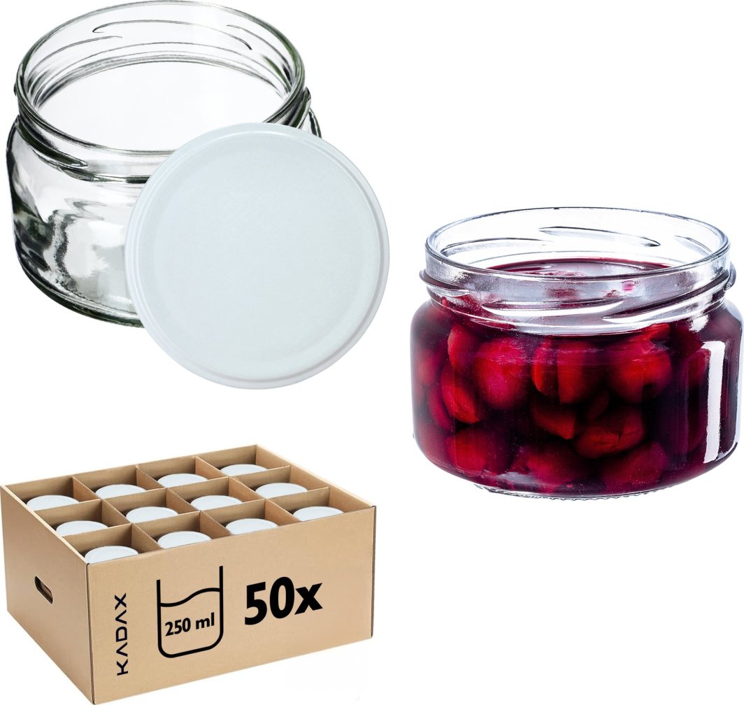 KADAX 50x Słoik Słoiki 250ml Szklany Na Przetwory Dżem miód + Zakrętki Fi82