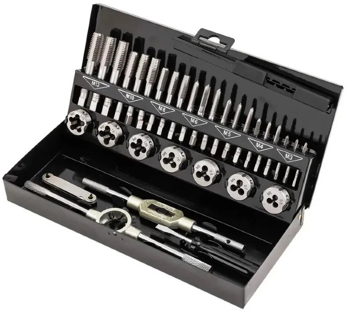 Zestaw gwintowników i narzynek 58el. (M2-M12) metalowa walizka 1