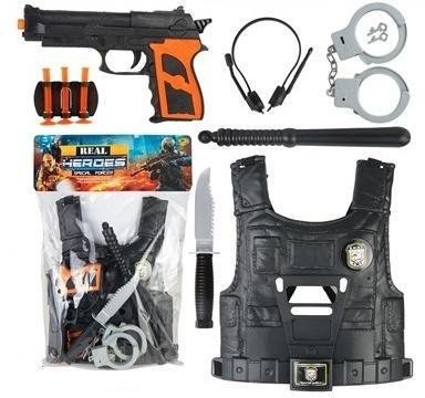 Zestaw siły specjalne, kamizelka, pałka, kajdanki, nóż, pistolet 101728 1