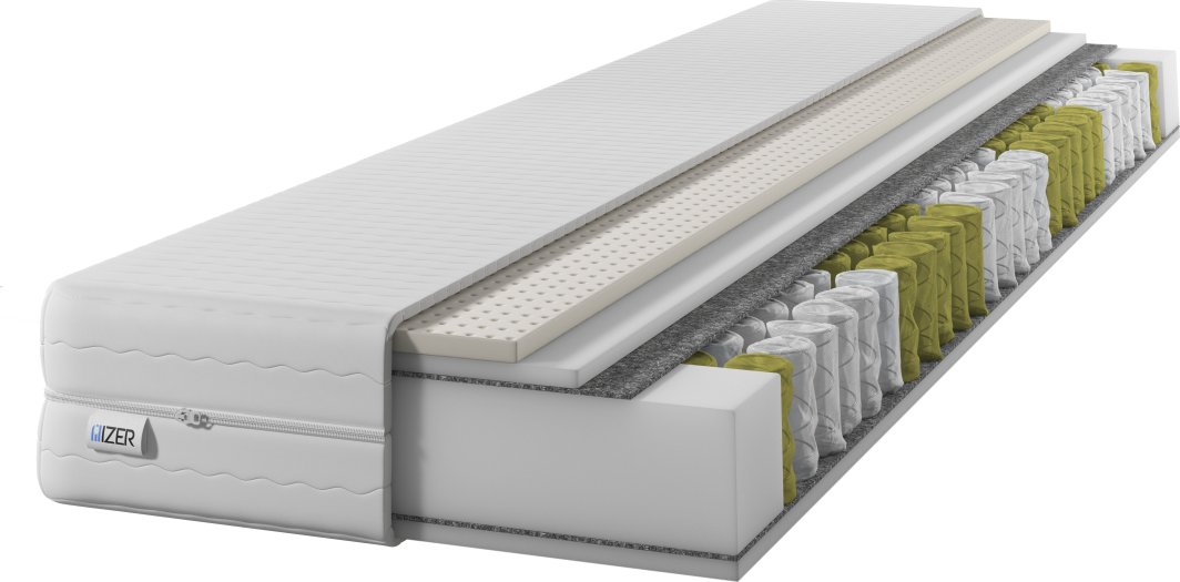 Materac sprężynowy GOLD 70x190 | z LATEKSEM | Dwustronny H2/H3 | 7 stref | Rdzeń ze sprężyn kieszeniowych | Pikowany pokrowiec 1