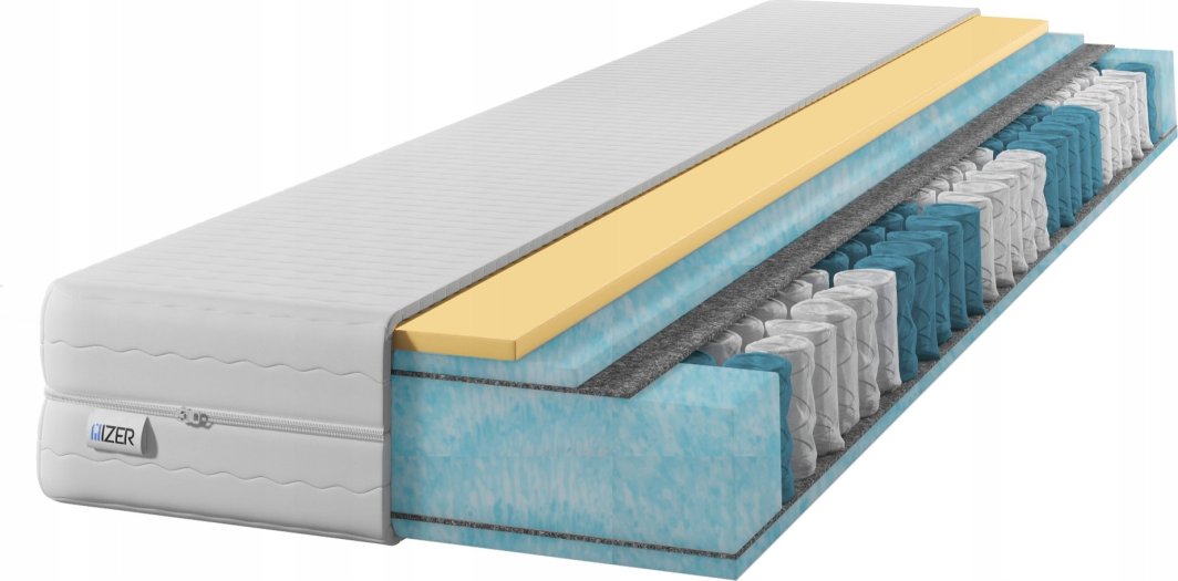 Materac sprężynowy AQUA GOLD Visco 150x200 | Pianka VISCO | Dwustronny H2/H3 | 7 stref | Rdzeń ze sprężyn kieszeniowych | Pikowany pokrowiec 1