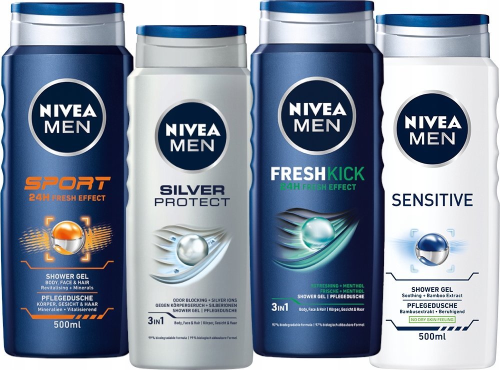 NIVEA MEN żel pod prysznic męski zestaw 4x500ml 1