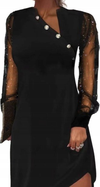 Kobieca Elegancka Sukienka Wieczorowa Czarna Długi Rękaw 2XL 1