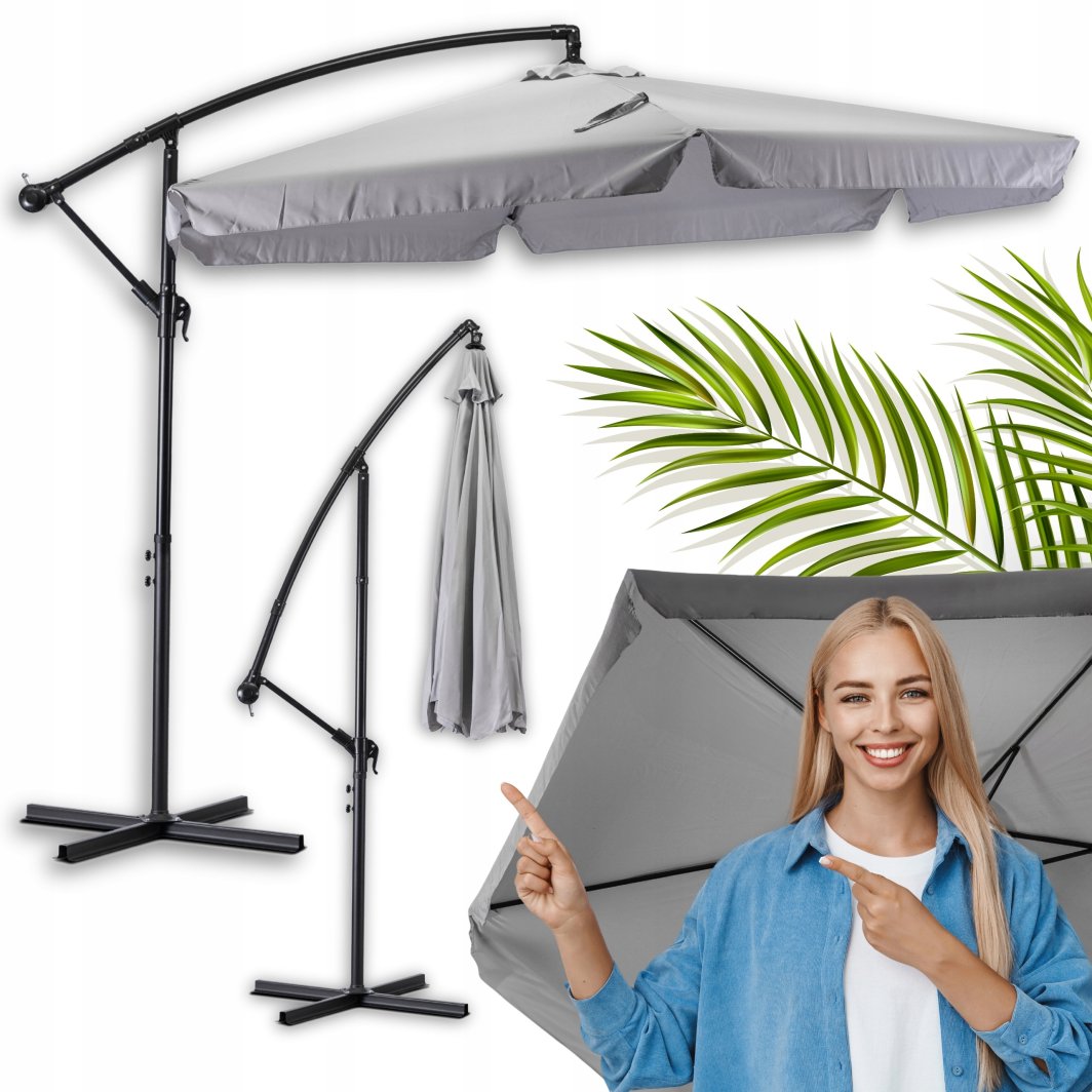 Parasol Ogrodowy Składany Duży na Taras Plażowy Pokrowiec AKRON Szary 1